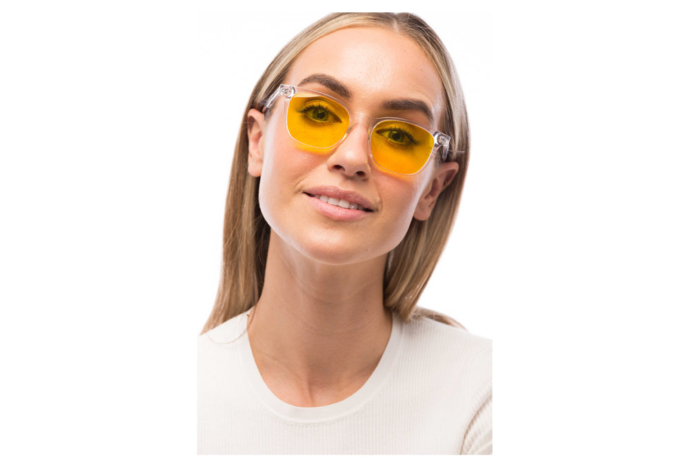 Woman Wearing Crystal Light Sensitivity Glasses
