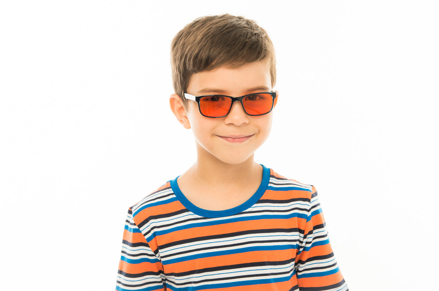 Boy Wearing Theo Blue Light Blocking Glasses Readers Angled View