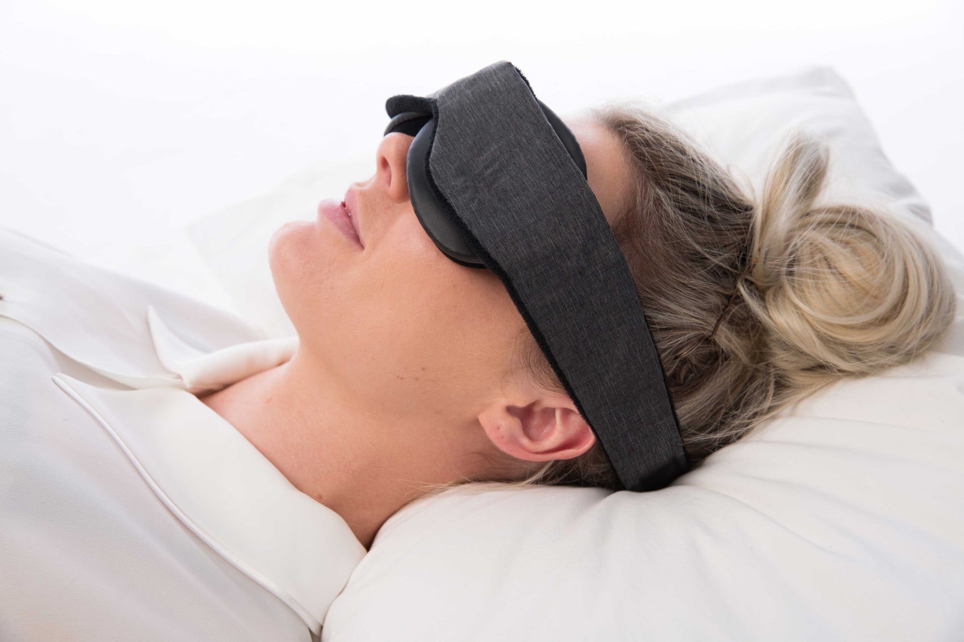 Woman Wearing Classic Blackout Sleep Mask