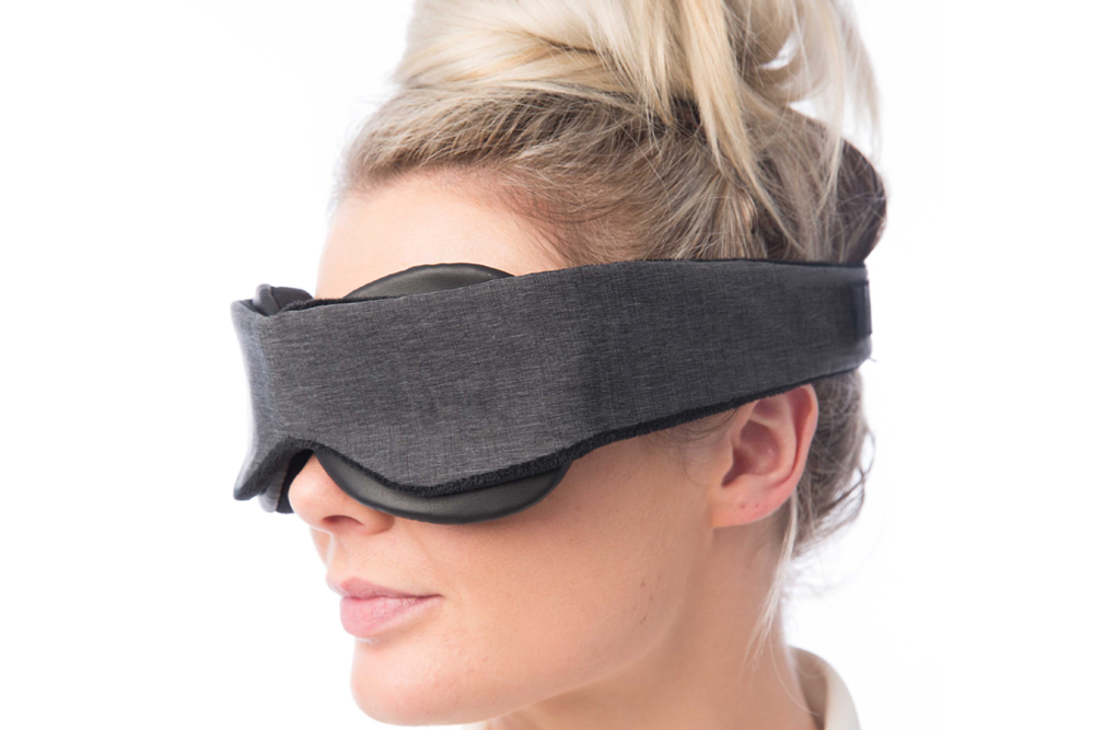 Woman Wearing Classic Blackout Sleep Mask Side View